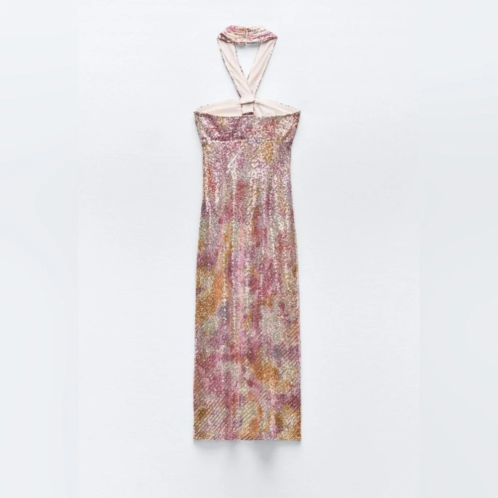 Zara Sequins Knotted halter dress - Picture 3 of 5